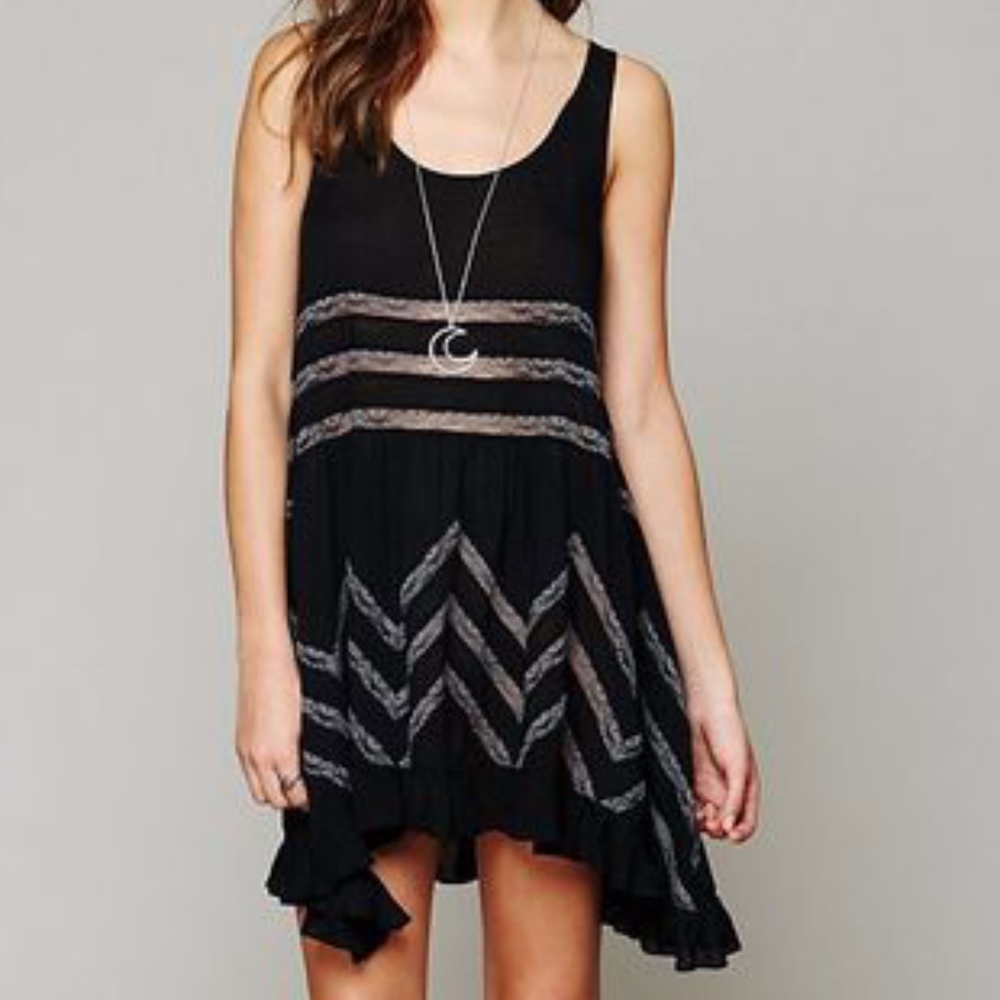 Free People Black Lace Trapeze Dress